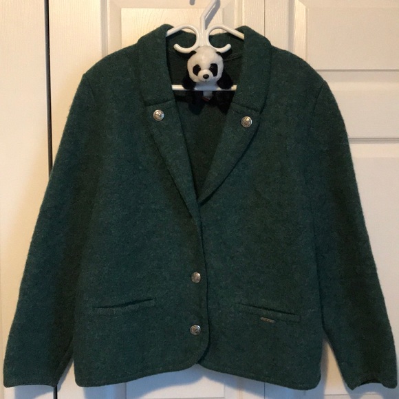 Vintage Austrian Boiled Wool Green Cardigan Geiger - Picture 1 of 7